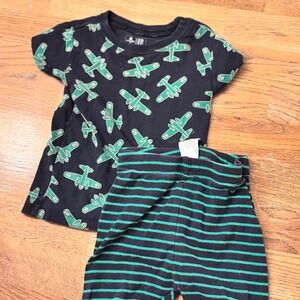 Baby Gap Kids Pajamas Set Airplane Print Top Striped Pants Size 18 24M